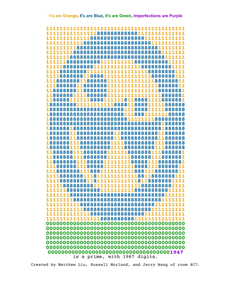 The WRDSB logo rendered using coloured digits of a 1967-digit prime
